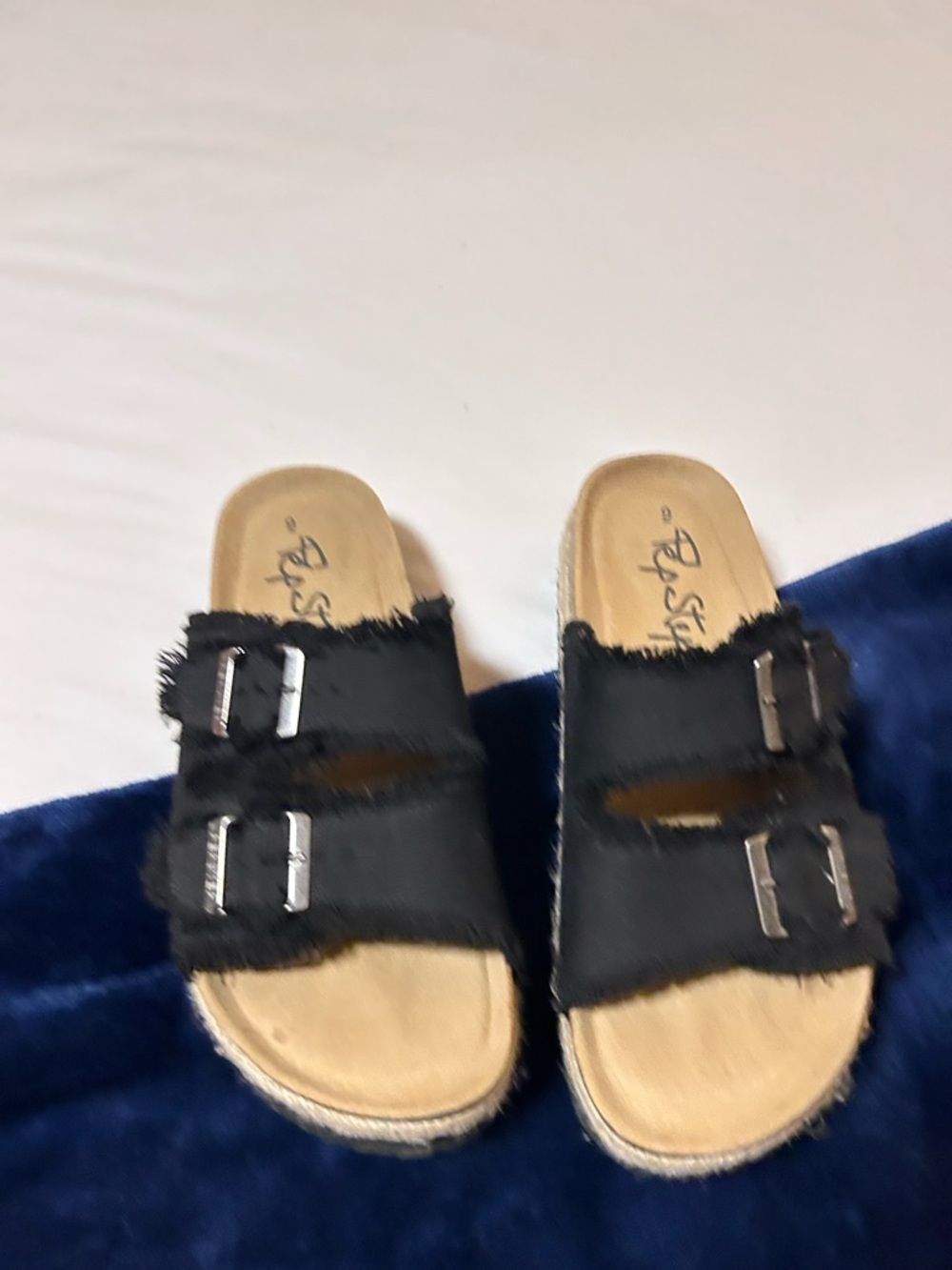 Black Double-Buckle Slide Sandals for Women